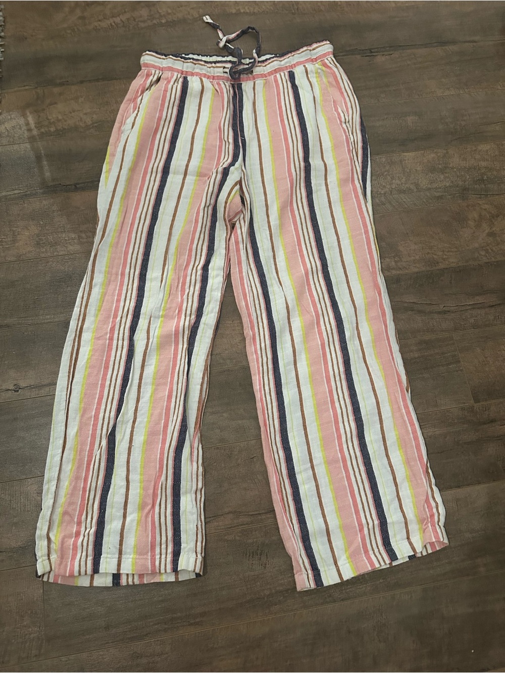 Old Navy Wide-Leg Striped Linen-Blend Pants in Pink, White, Navy, Yellow